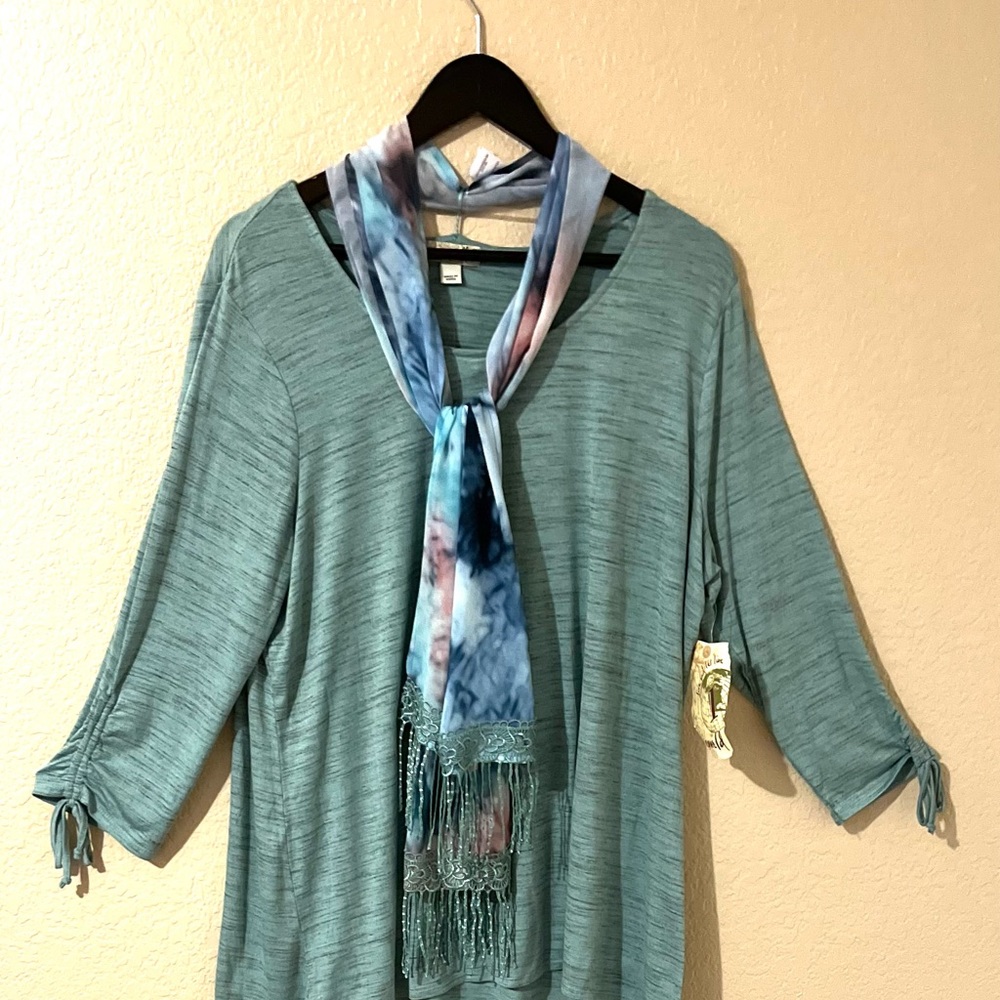 One World Dressy green shirt plus size